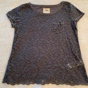 Gray Floral Lace Top